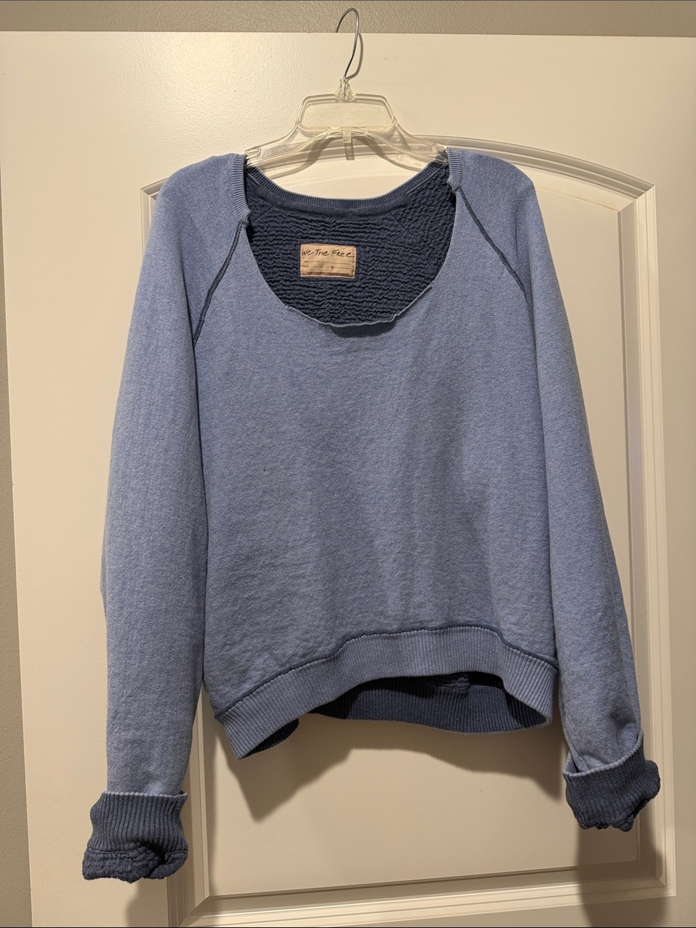 Free People Dusty Blue Layered-Trim Crewneck Sweater